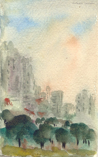 Árboles del Parque y Edificios Watercolour Card Landscaping