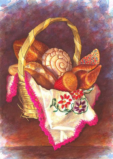 Canasta de pan Watercolour Paper Still Life Paintings