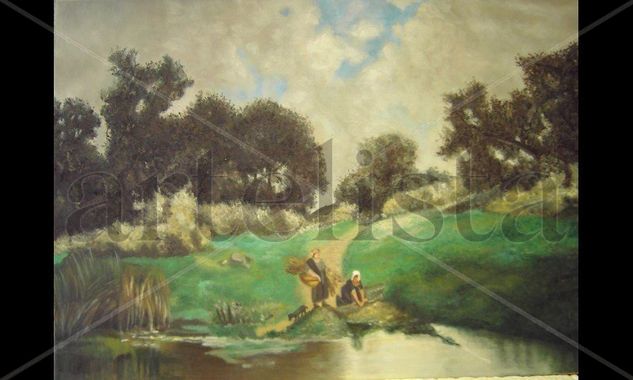 lavando en el rio Oil Canvas Landscaping