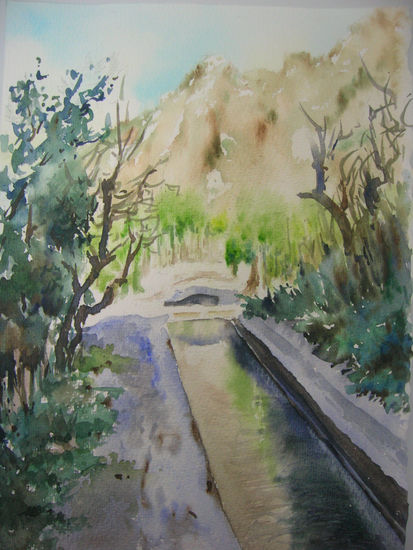 Acequia Watercolour Canvas Marine Painting