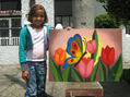 mariposa y tulipanes