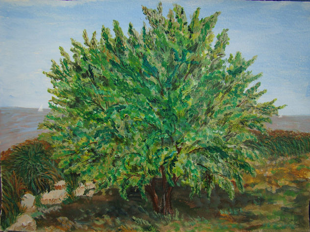 EL ARBOL DE LA RIBERA Acrílico Cartulina Paisaje