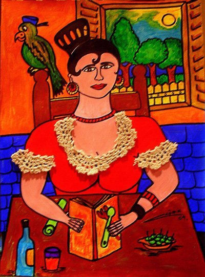 La fonda Gouache Card Figure Painting