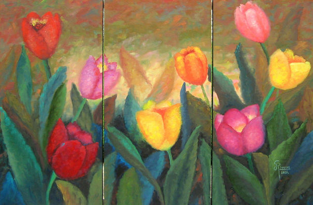 mis tulipanes Oil Canvas Floral Painting