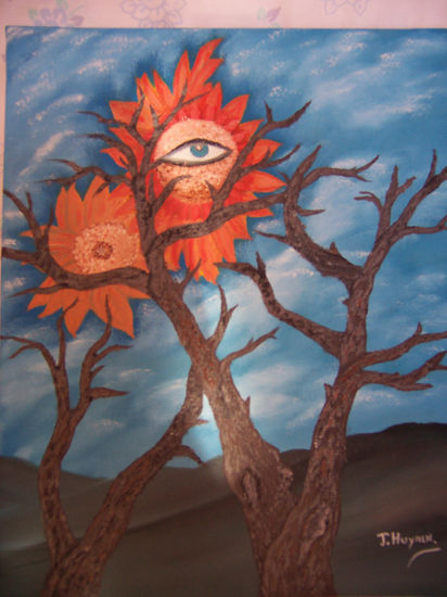 El ojo dentro de la flor con su arbol Oil Canvas Floral Painting