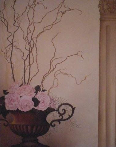 Ánfora con rosas. Oil Canvas Floral Painting