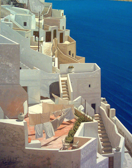 Terrazas y escaleras sobre el mar Oil Canvas Landscaping