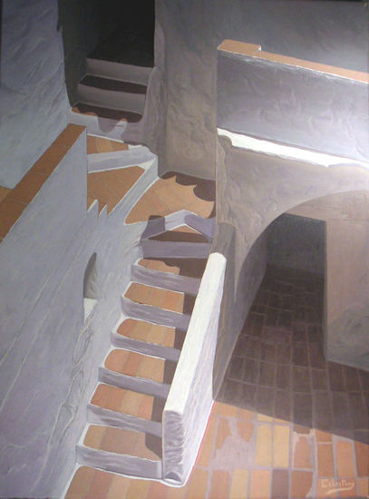 Las escaleras del patio Óleo Lienzo Paisaje