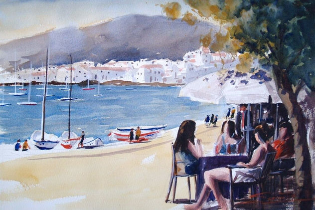 Tomando un refrigerio en la playa de Cadaques