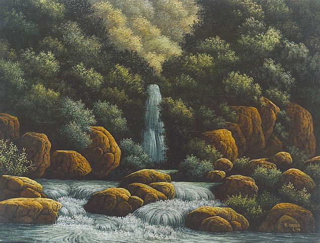 Pequeña cascada Oil Canvas Landscaping