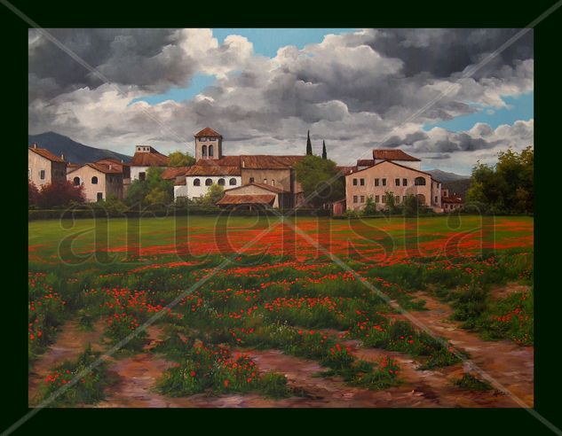 Serinya (pla del estany) Oil Canvas Landscaping