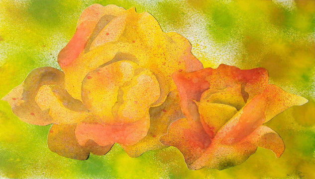 pareja de rosas Watercolour Paper Floral Painting