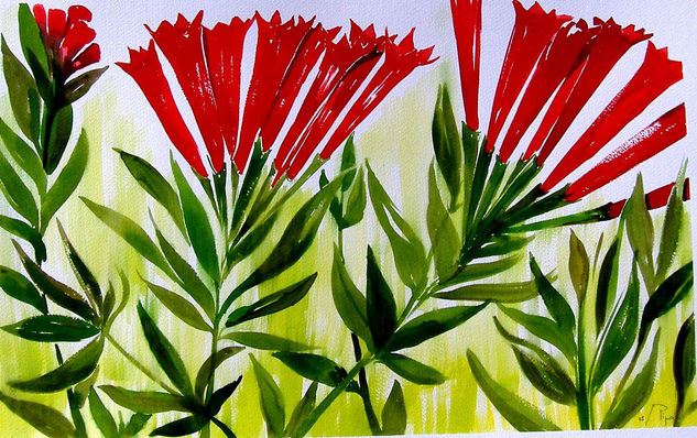 capanillas rojas Watercolour Paper Floral Painting