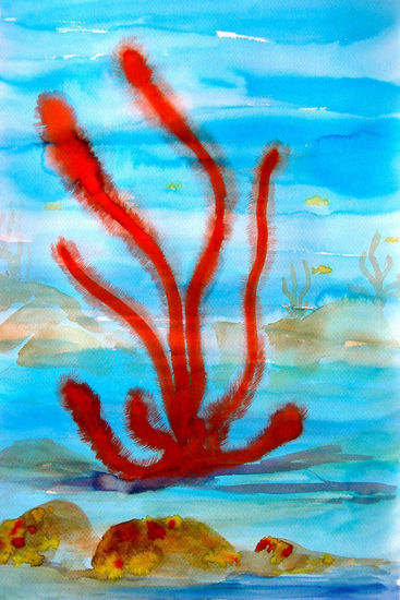 corales rojos Watercolour Paper Marine Painting