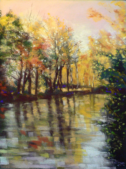 Paisaje con río Pastel Papel Paisaje