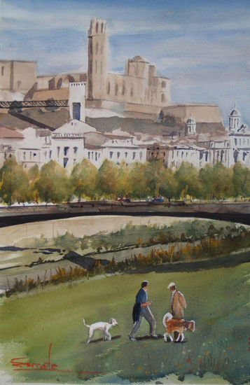 La Seu de Lleida Acuarela Papel Paisaje