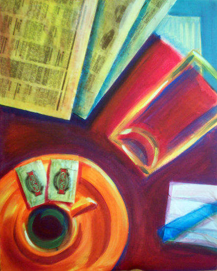 El cafe Mixed media Panel Still Life Paintings