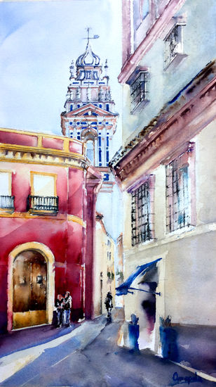 Plaza del Cristo de Burgos, Amapola Herrera Watercolour Paper Landscaping