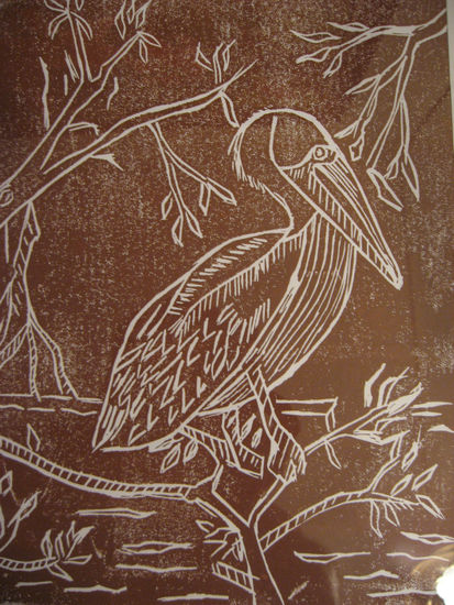 Pelicano Pardo Linocut