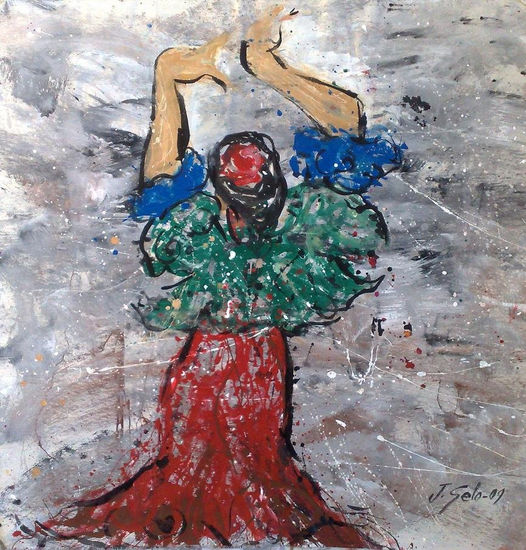 flamenca de espaldas Acrylic Textile Figure Painting