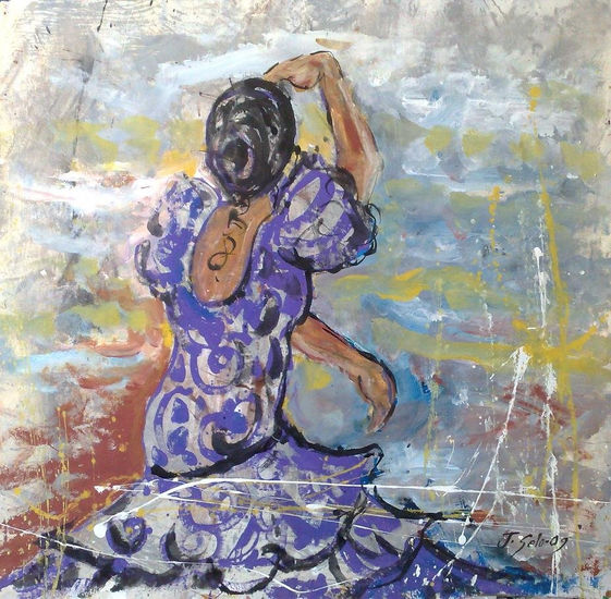 flamenca con volantes morados Acrílico Tela Figura