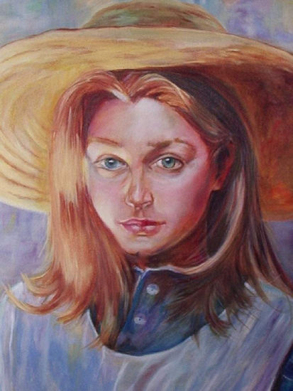 Niña con sombrero de paja Oil Canvas Landscaping