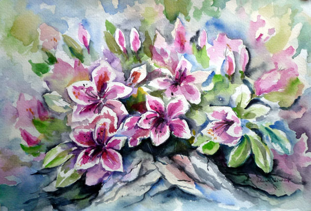 "Azaleas" Acuarela Papel Floral