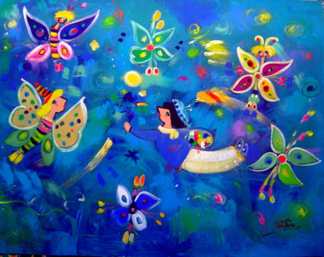 Pintando mariposas Acrylic Canvas Figure Painting