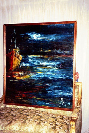 la noche azul Óleo Tabla Marina