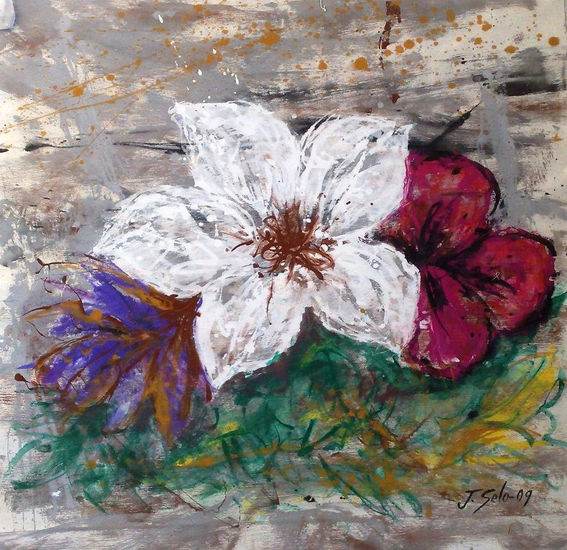 gran flor blanca Acrylic Textile Floral Painting