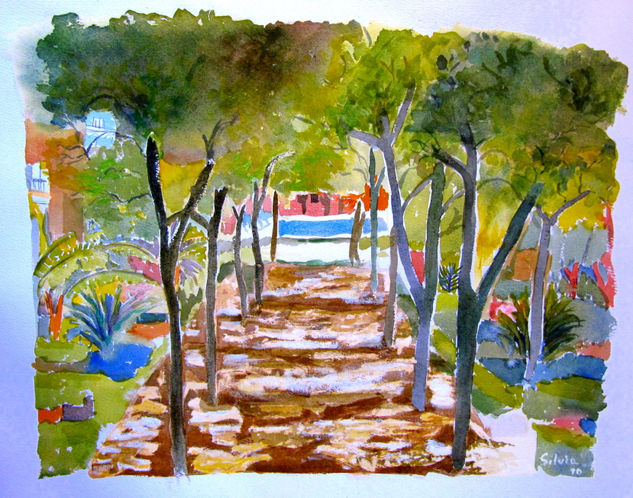 Parque en verano Acuarela Papel Paisaje