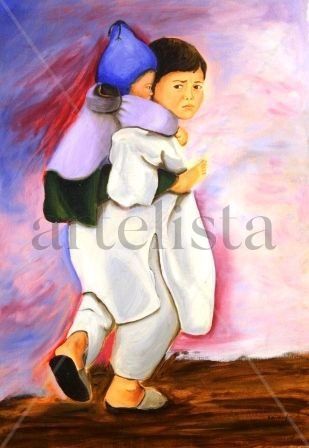 Niños afganos Oil Panel Figure Painting