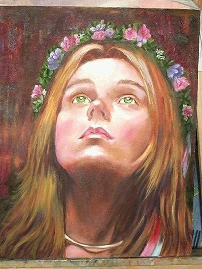 Niña flores en el pelo Oil Canvas