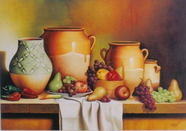 Fantasías frutales y vasijas -  (Versión de autor anónimo) Oil Canvas Still Life Paintings