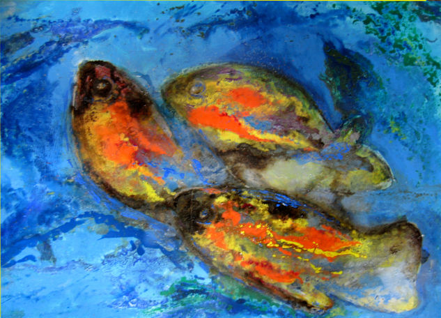 Tres peces de colores. Drei Fische bunt. Others Canvas Marine Painting