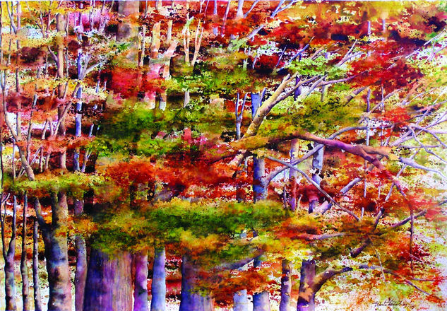 Arboles de Otoño (100x70) Acuarela Papel Paisaje