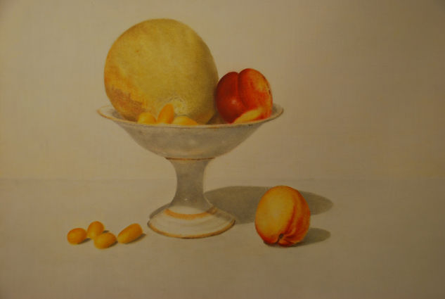 Melón con fuente Oil Panel Still Life Paintings