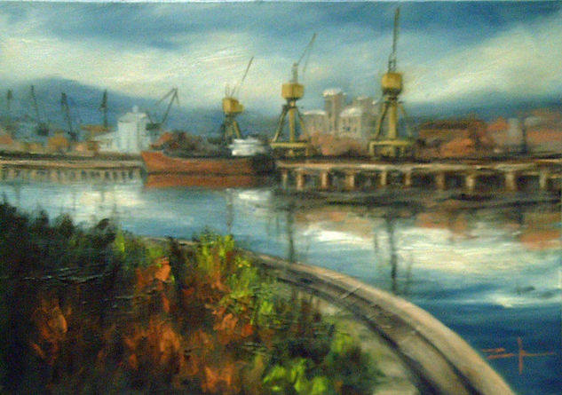 FRENTE AL MUELLE Oil Canvas Marine Painting