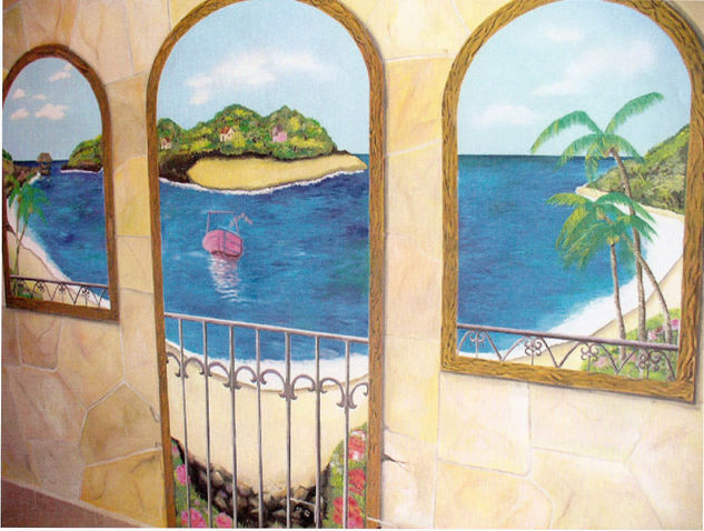 Pintura Mural de un paisaje de Panamá Acrylic Canvas Landscaping