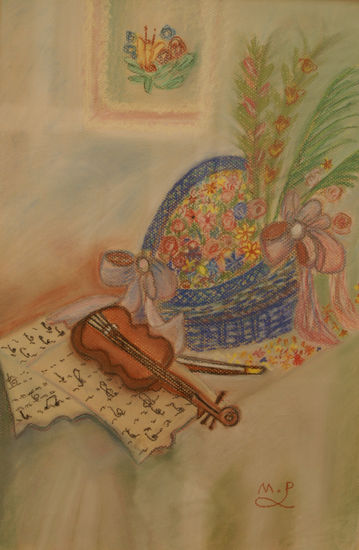 Unas notas de violín Pastel Paper Still Life Paintings