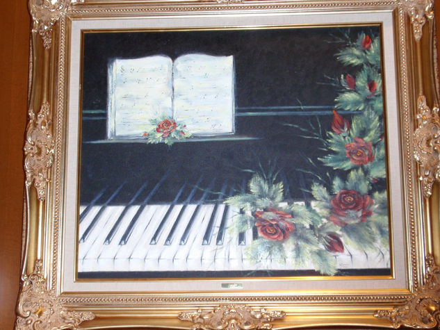 Piano con rosa Oil Canvas Still Life Paintings