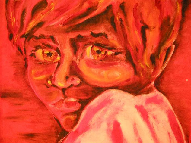 Niño en rojo Oil Panel Figure Painting