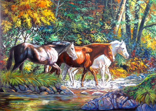 CABALLOS CRUSANDO EL RIO 