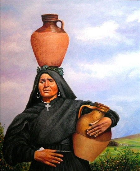 La aguadora Oil Panel Figure Painting