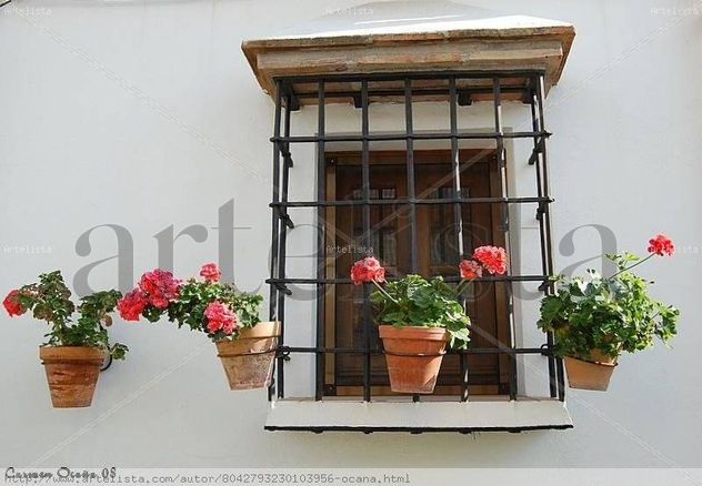 Ventana con Macetas de Geranios.