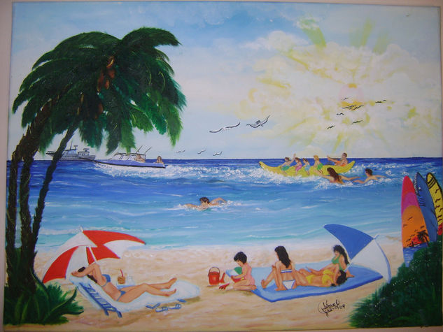 un dia de verano en la playa Oil Canvas Landscaping