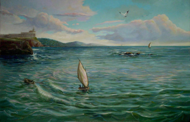 Mar, barcos y gaviotas - Sea, boats and seagulls Oil Canvas Landscaping