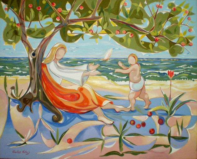 Madre e hijo y el mar - Mother and son, the sea Óleo Lienzo Otros