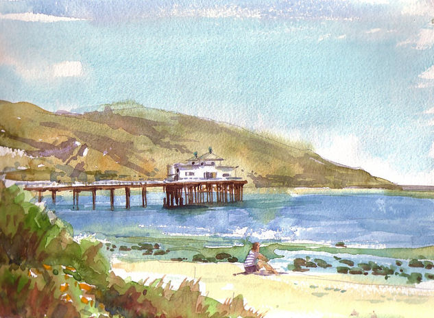 Muelle en Malibu Acuarela Papel Paisaje