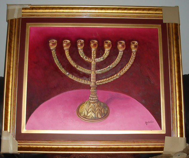 Menorah Oil Canvas Figure Painting